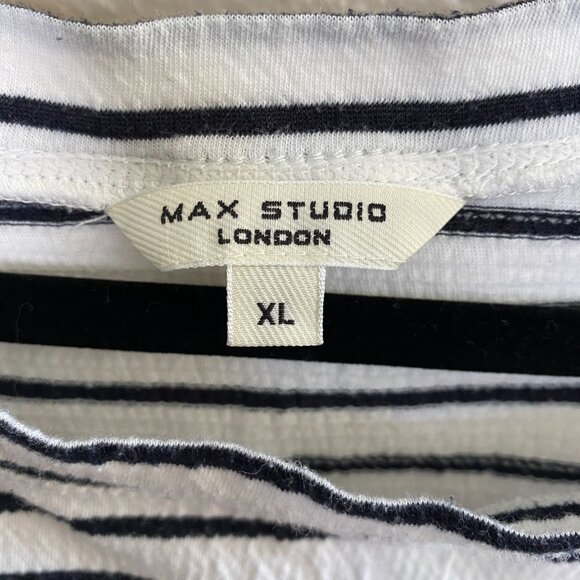 Max Studio Womens Striped Short Sleeve Top XL Casual Lightweight White Black - Picture 4 of 6